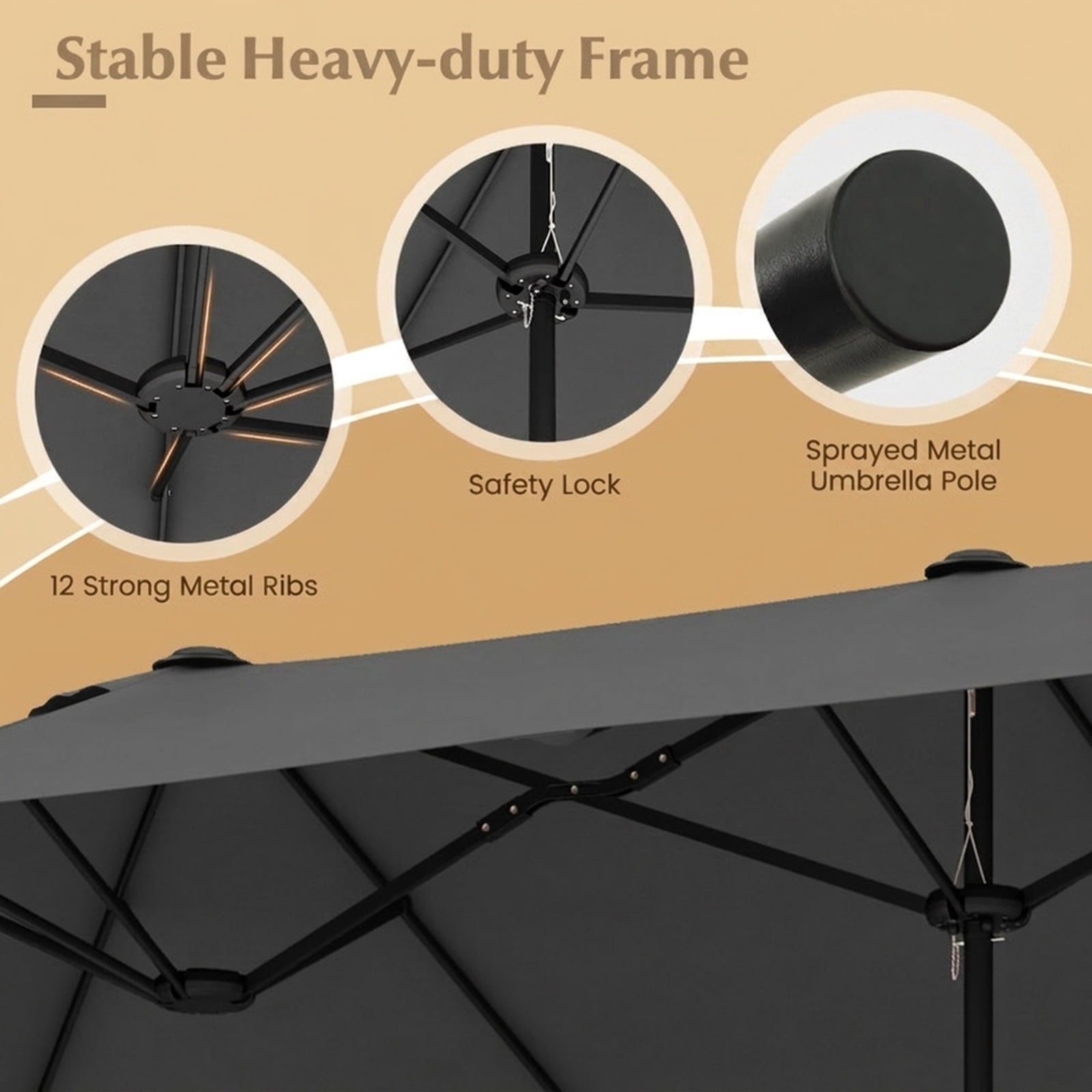 Biotree 13 ft Double-Sided Twin Patio Umbrella Crank Tilt Outdoor Shade - Gray - UV Protection with Cross Base
