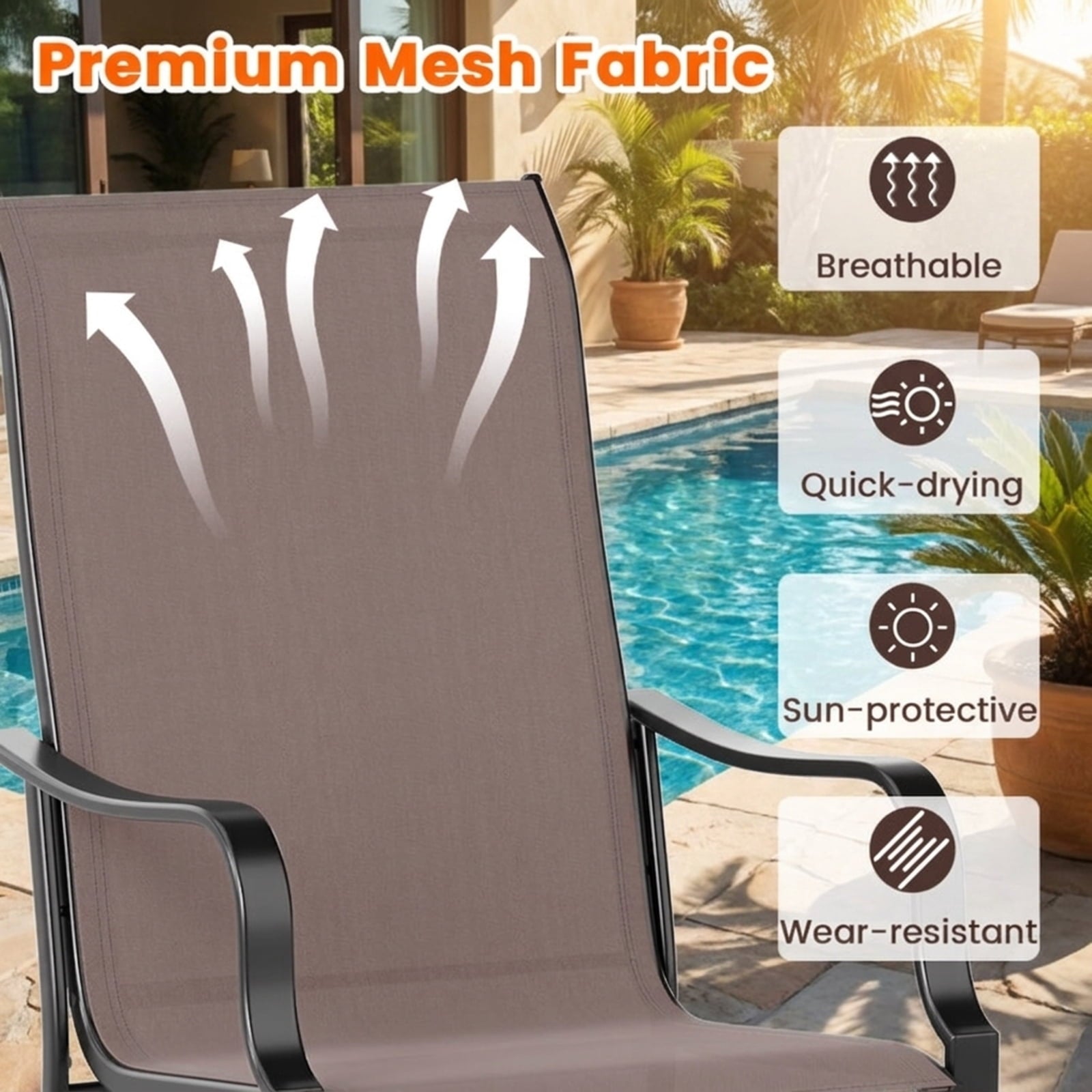 Biotree Patio Dining Chair Set of 2 with Wide Seat and Heavy-Duty Metal Frame Stackable Patio Chair for Garden BackyardBrown