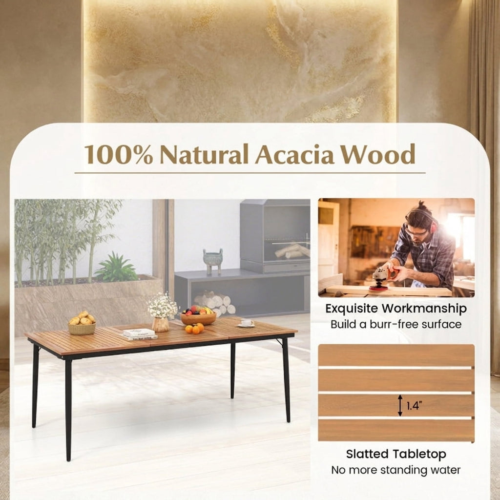 Biotree 79 Inch Acacia Wood Outdoor Dining Table for 8 with 1.9 Inch Umbrella Hole, Natural