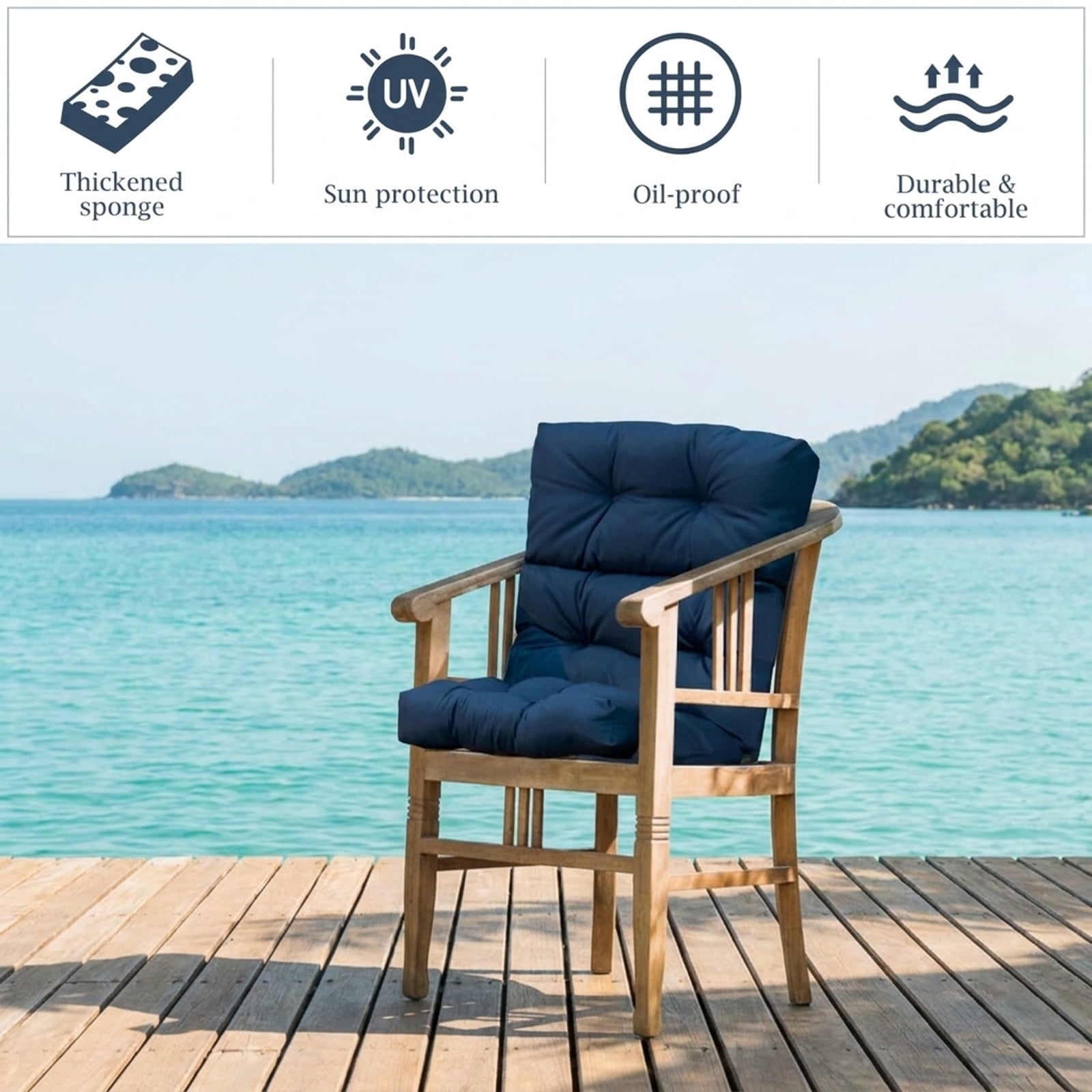 Biotree 22 X 44 Inch Tufted Outdoor Patio Chair Seating Pad Comfortable Patio Chair Cushion PadBlue