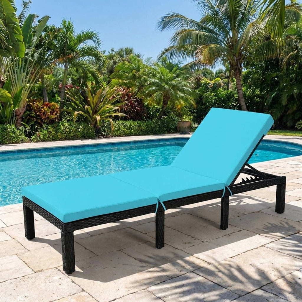 Biotree Patio Rattan Cushioned Height Adjustable Lounge Chair Stackable Patio Chair for Garden BackyardBlue