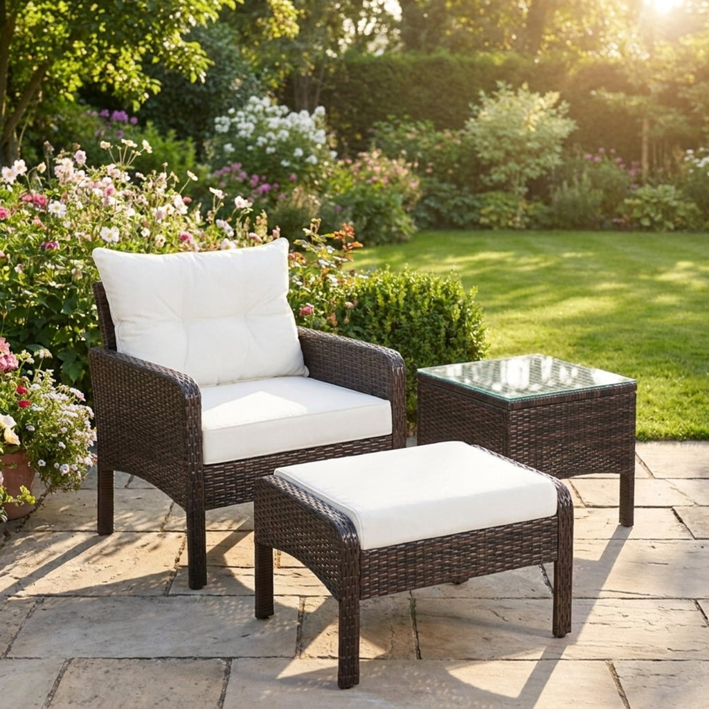 Biotree 5 Pieces Patio Rattan Sofa Ottoman Furniture Set with Cushions Outdoor Conversation Set for Garden Backyard PorchRed