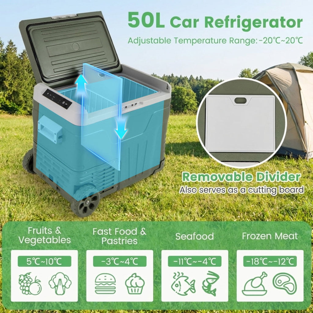 Biotree 12 Volt Car Refrigerator 50 Qt Portable Car Fridge with Adjustable Range, Green