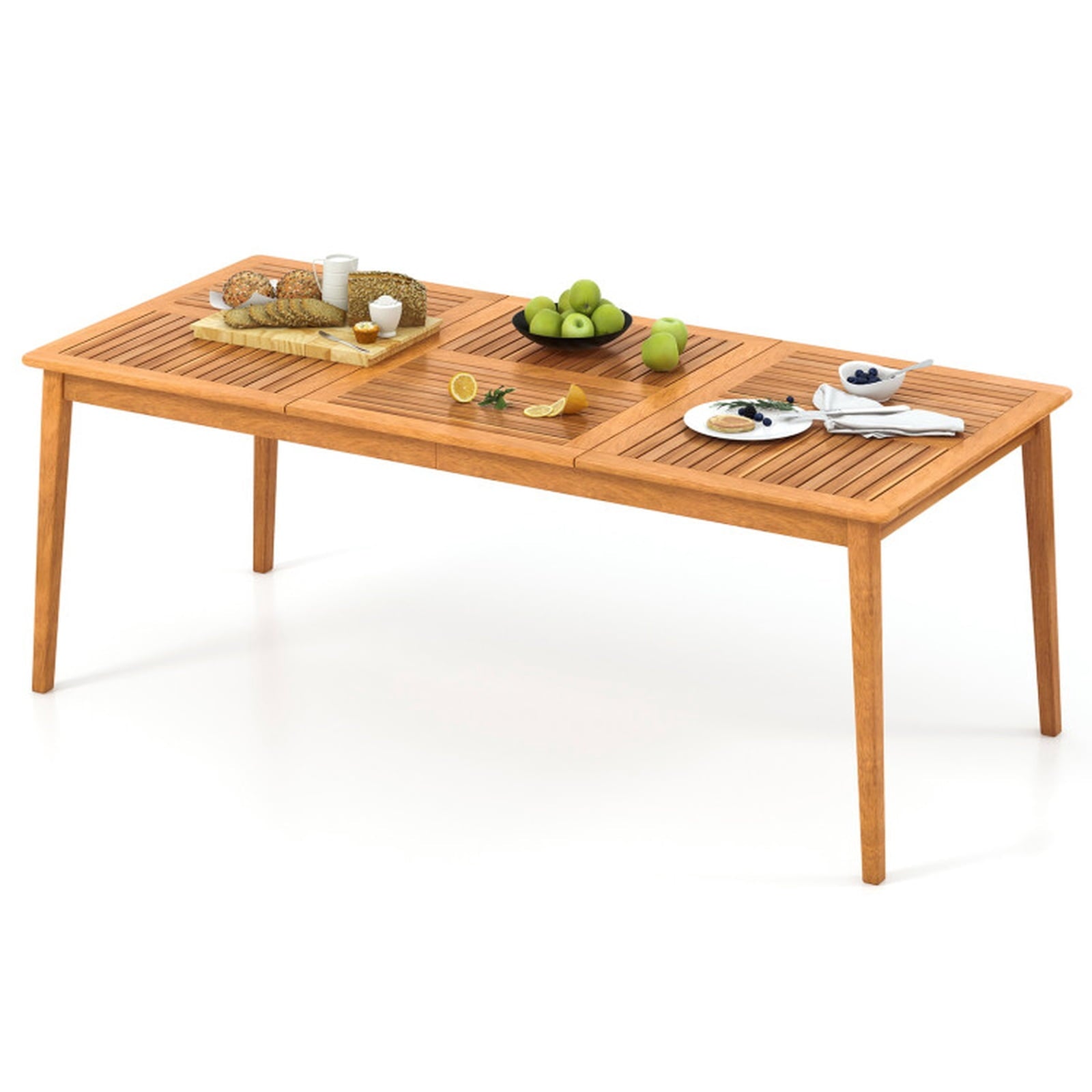 Biotree 79-Inch 8-Person Outdoor Acacia Wood Dining Rectangular Bistro Table with Umbrella Hole, Natural