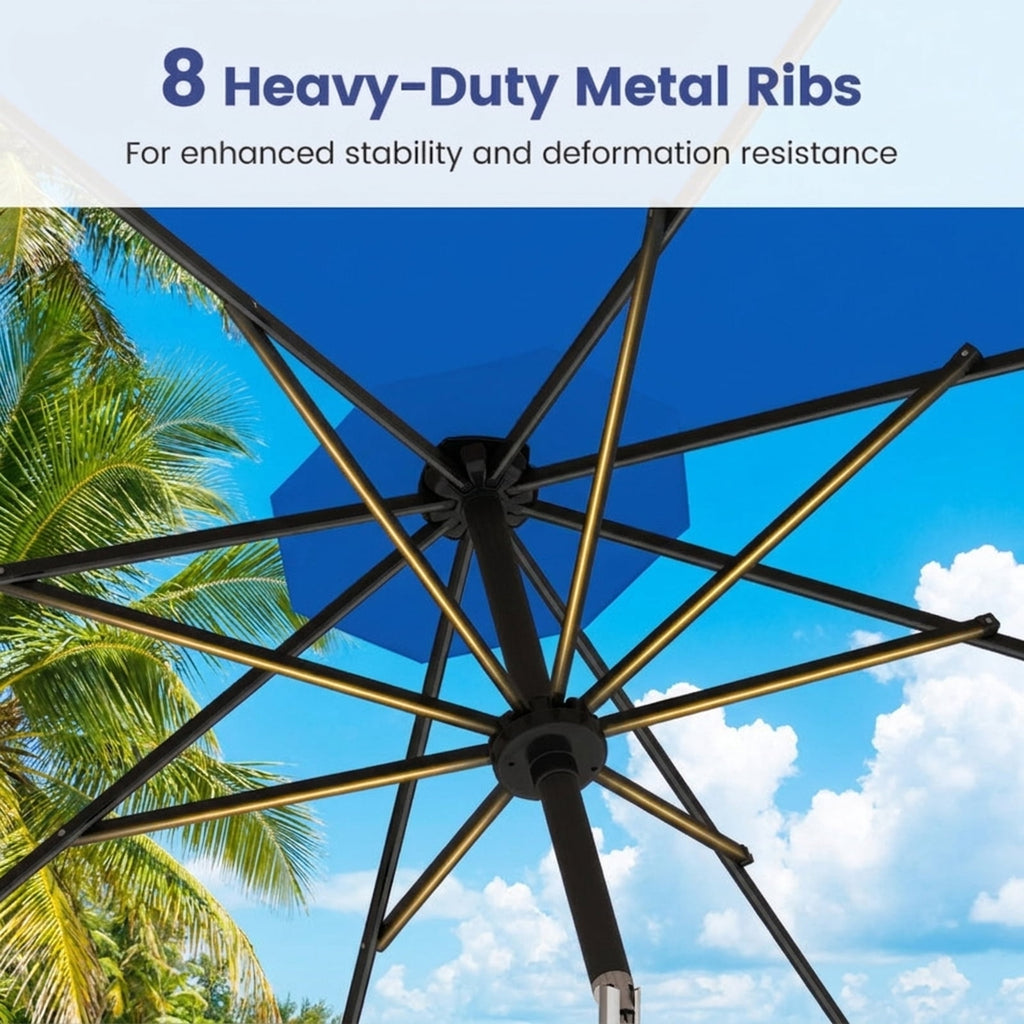 Biotree 10 ft Market Patio Umbrella with Crank and Tilt, 8 Sturdy Ribs, Vented Canopy - Navy Blue for Backyard