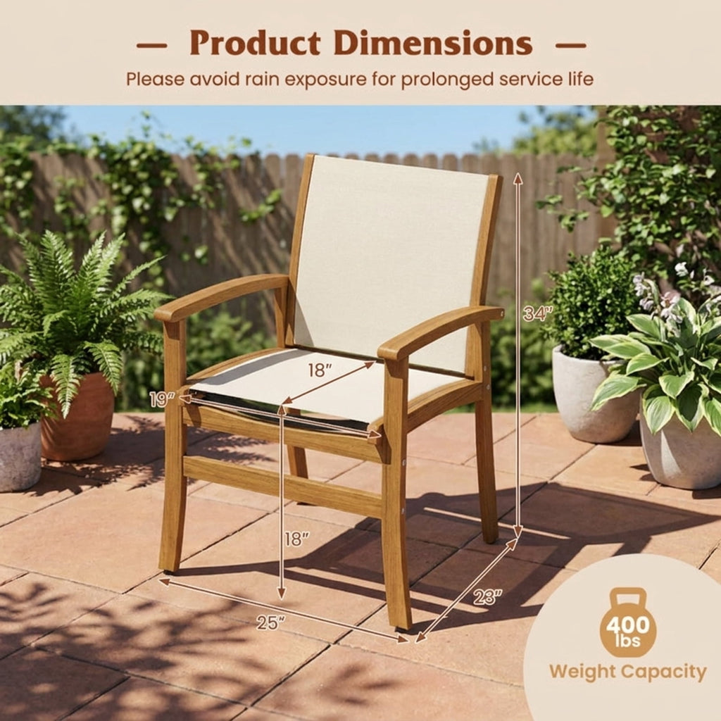 Biotree Patio Chairs Set of 2 Acacia Wood Armchairs with Breathable Fabric Back and Seat Stackable Patio Chair for Garden BackyardYellow