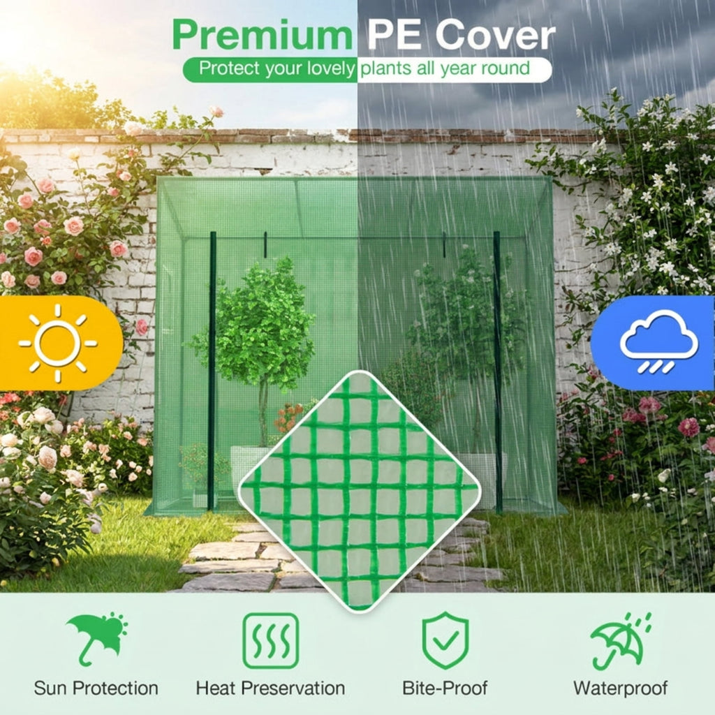 Biotree Outdoor Portable Walk-in Greenhouse with PE Cover Heavy-Duty Metal Frame Roll for Outdoor Garden Backyard Patio Vegetables Flowers, Green
