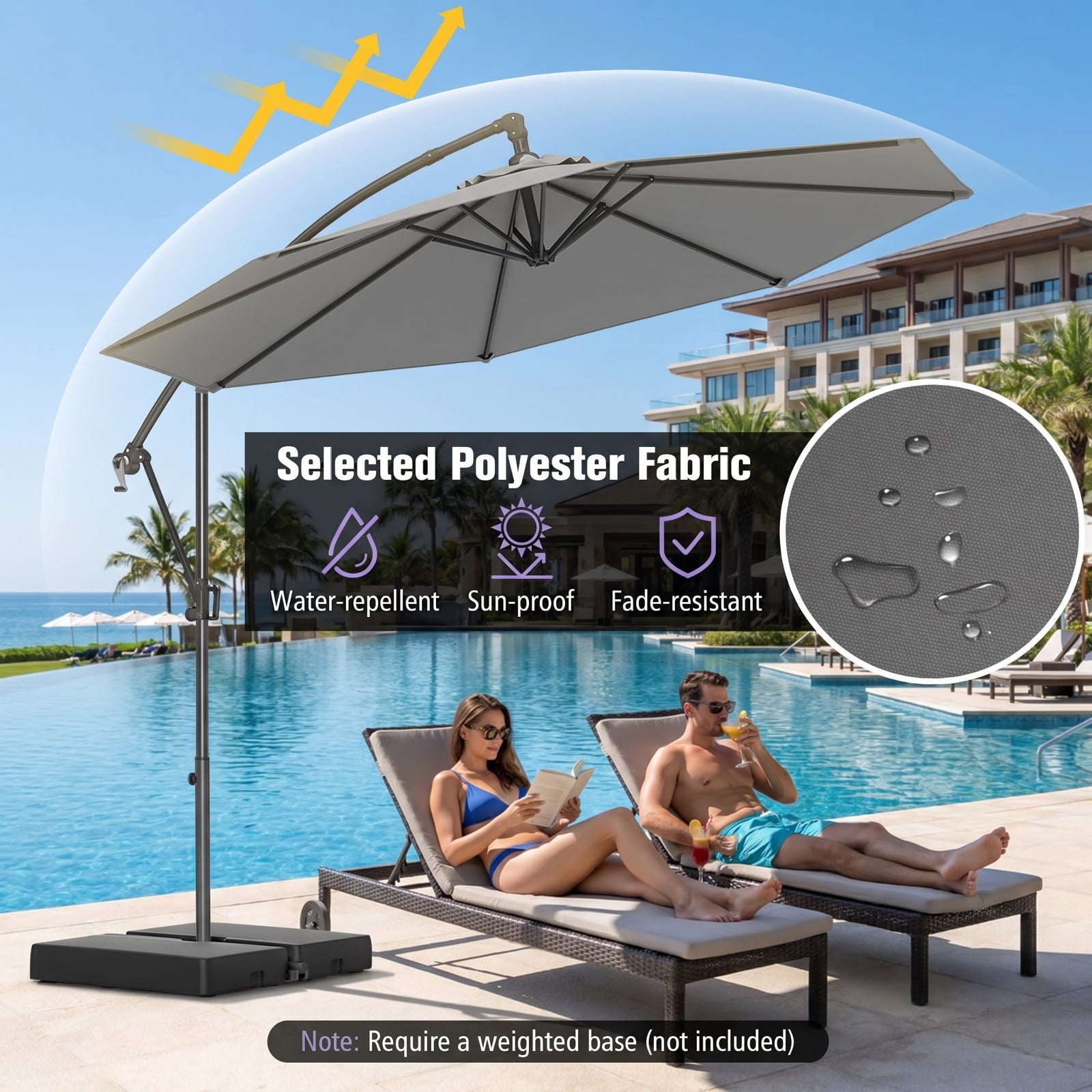 Biotree 10 ft Cantilever Patio Umbrella Offset Hanging with Cross Base, 8 Ribs - Multicolor for Backyard