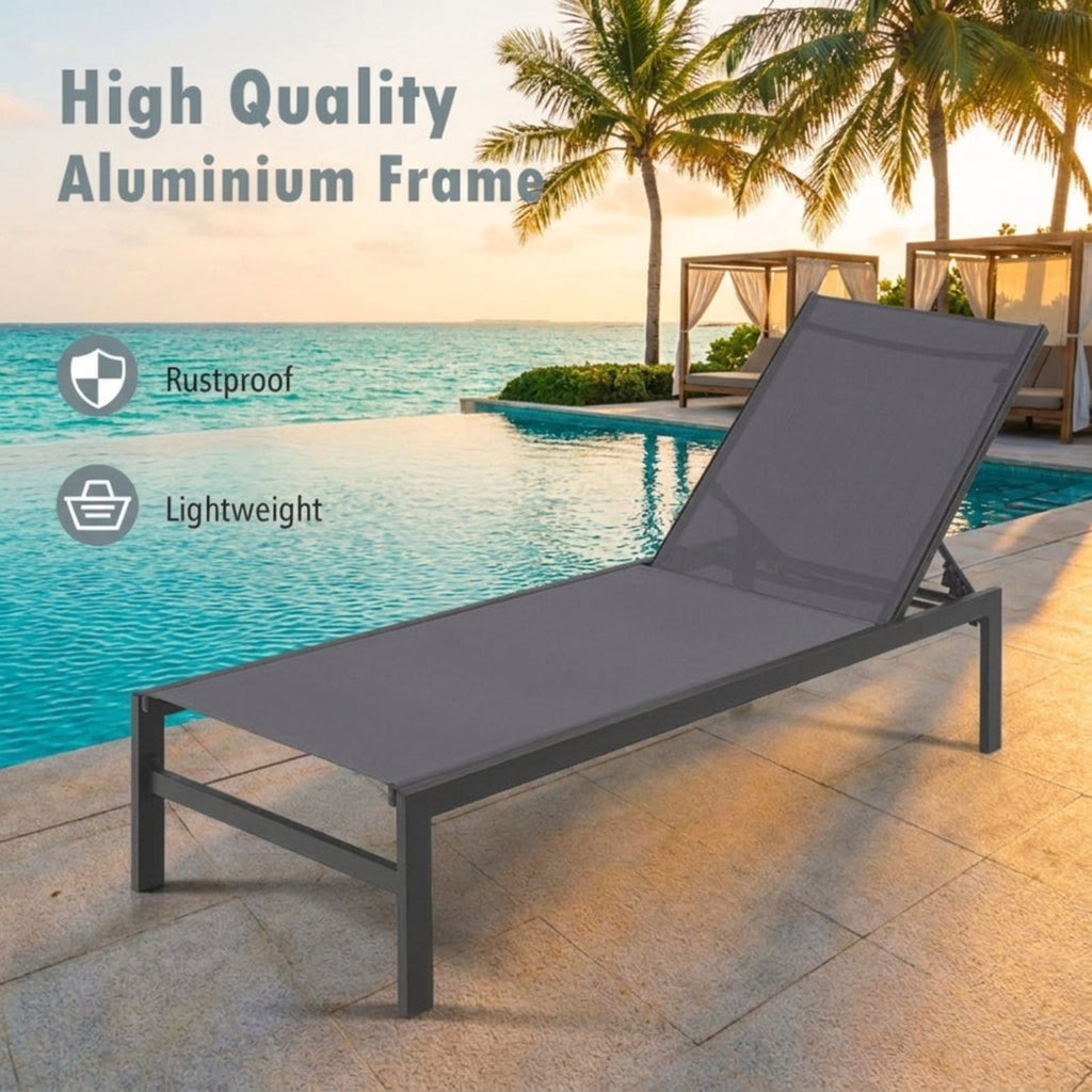 Biotree 6-Position Chaise Lounge Chairs with Rustproof Aluminium Frame Stackable Patio Chair for Garden BackyardGray