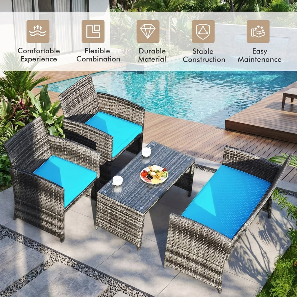 Biotree 4-Piece Patio Rattan Furniture Set-Turquoise
