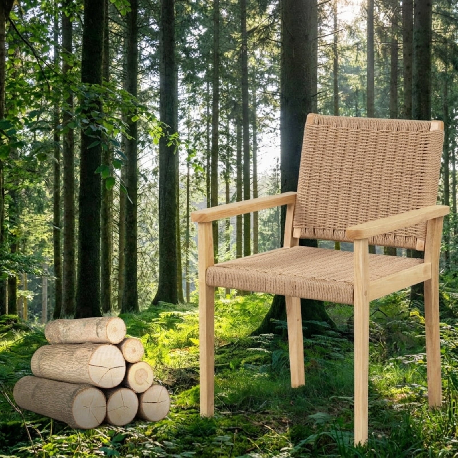 Biotree Indoor Outdoor Wood Chair Set of 2 Stackable Patio Chair for Garden BackyardNatural