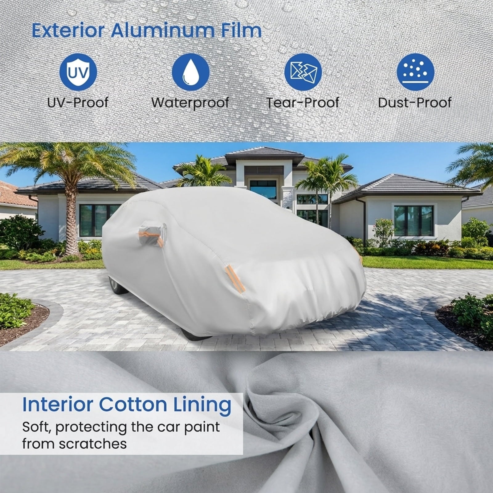 Biotree Universal Fit Sedan Car Cover 193 Inch - All-Weather Waterproof & UV Protection Outdoor Automobile Cover with Windproof Straps, Soft Lining & Storage Bag for Chevrolet, Ford, Honda, Nissan