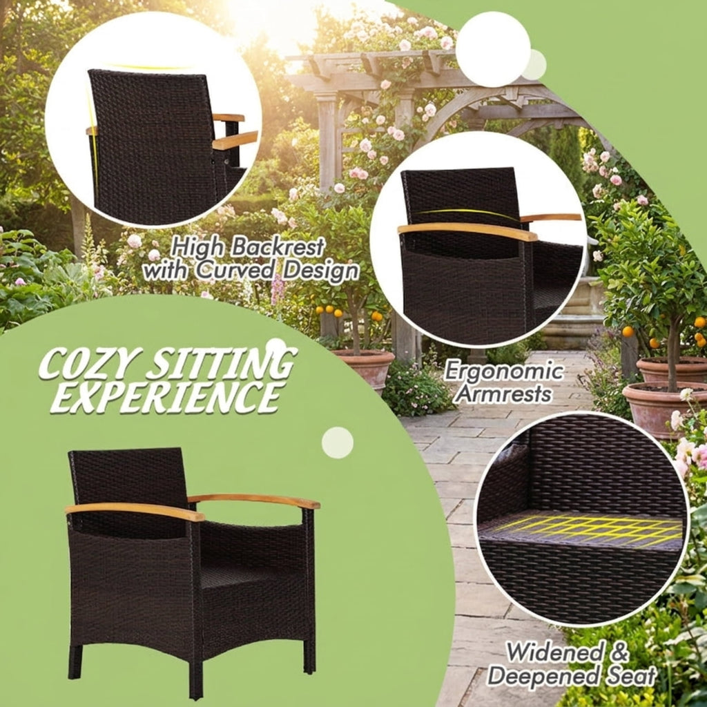 Biotree 3 Pieces Patio Rattan Furniture Set with Removable Cushion Outdoor Conversation Set for Garden Backyard PorchOff White