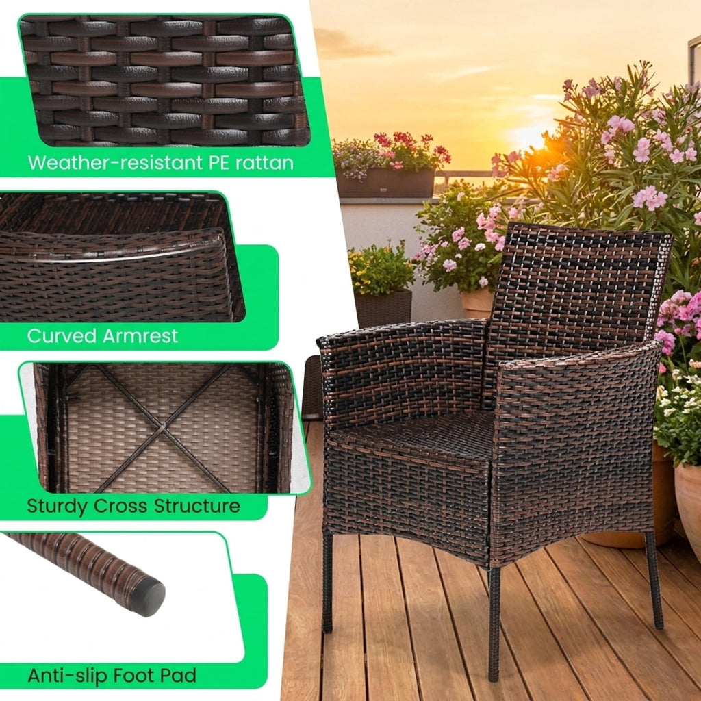 Biotree 2 Pieces Outdoor PE Rattan Armchairs with Removable Cushions Stackable Patio Chair for Garden BackyardMix brown