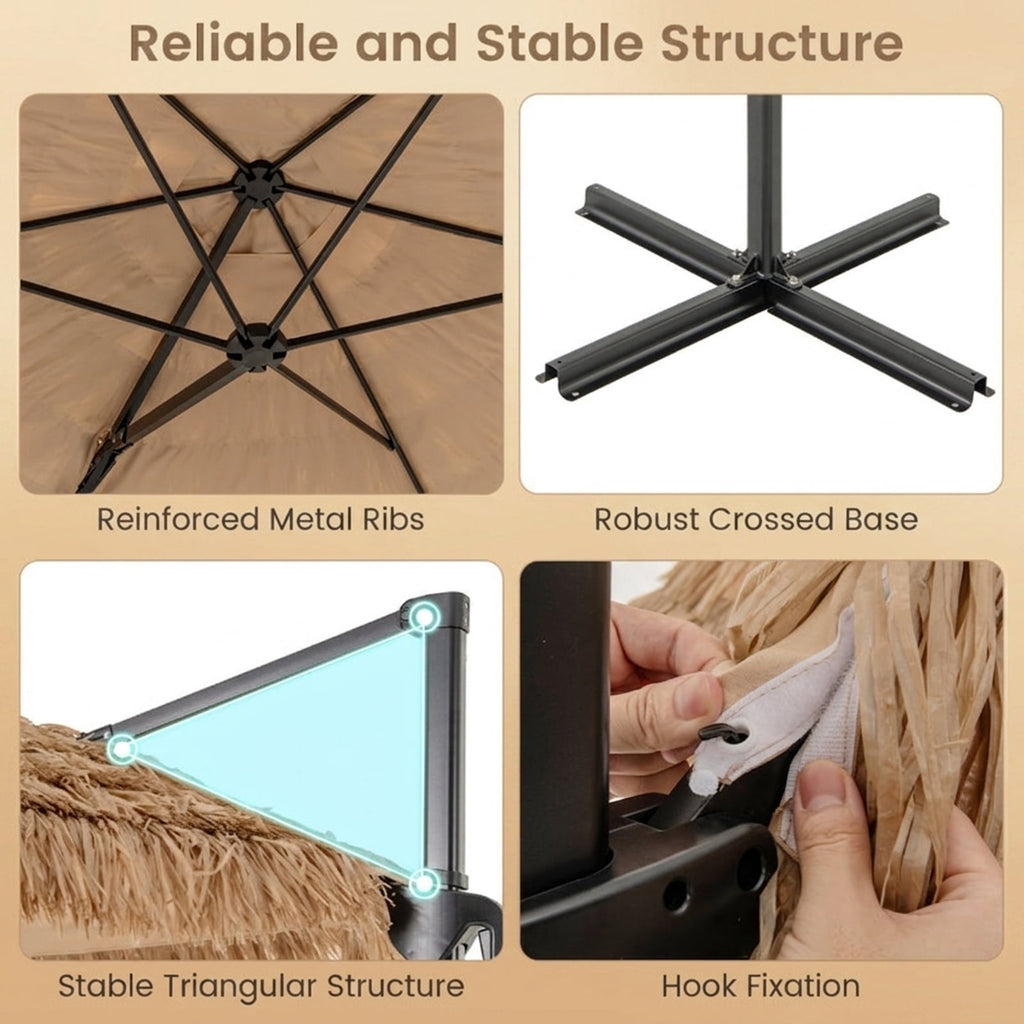 Biotree 9.5 ft Cantilever Patio Umbrella Offset Hanging with Cross Base, 8 Ribs - Natural for Backyard