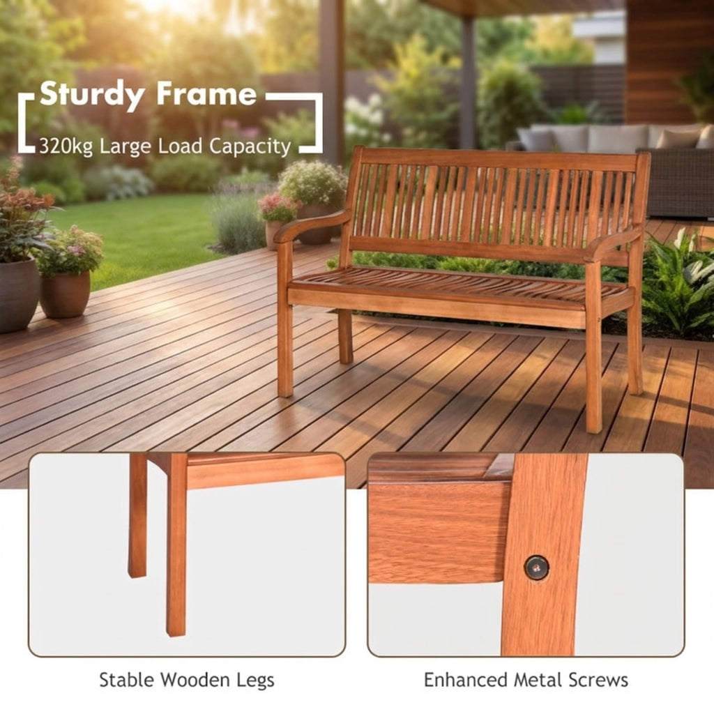 Biotree Two Person Solid Wood Garden Bench with Curved Backrest and Wide Armrest Stackable Patio Chair for Garden Backyard