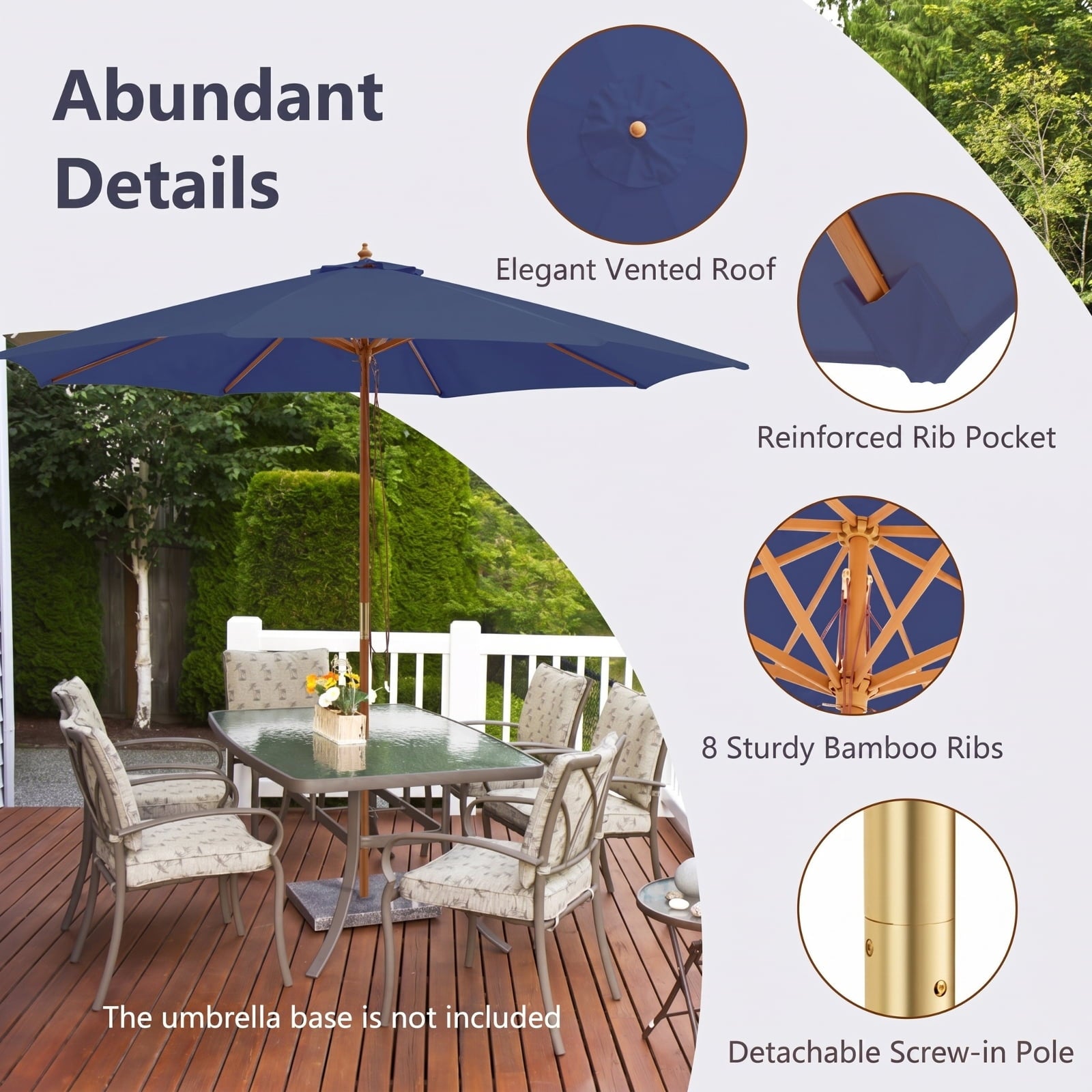 Biotree 10 ft Offset Cantilever Patio Umbrella 8 Wooden Ribs Outdoor Shade - Beige - UV Protection with Cross Base