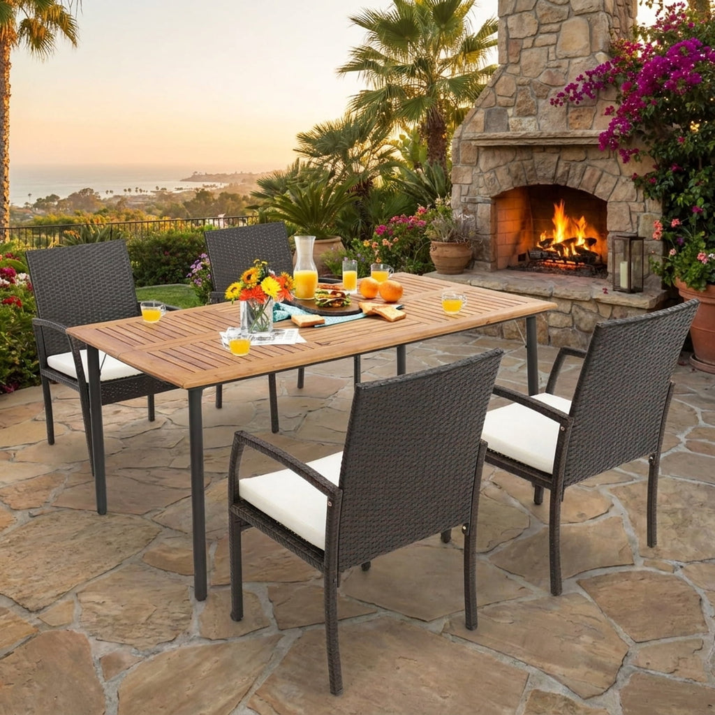 Biotree 4 Pieces Patio Wicker Dining Armchair Set with Soft Zippered Cushion-Set of 4 Stackable Patio Chair for Garden BackyardMix Brown