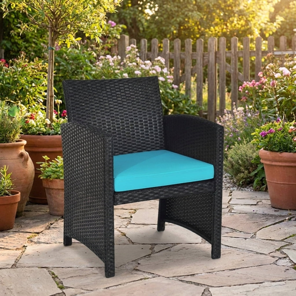 Biotree 4 Pieces Rattan Patio Furniture Set with Weather Resistant Cushions and Tempered Glass TabletopTurquoise