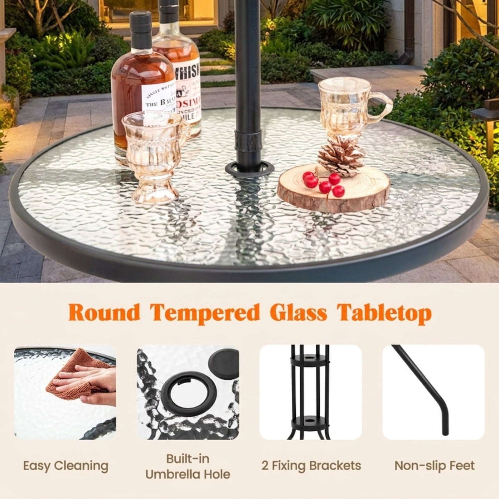 Biotree 4 Pieces Outdoor Bar Set with Umbrella for Patio Porch Garden Backyard Outdoor, Beige