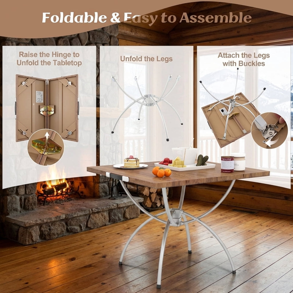 Biotree 2 Pack Folding Camping Table with Wood-Grain Tabletop Portable Lightweight Outdoor Table for Hiking Party, Natural