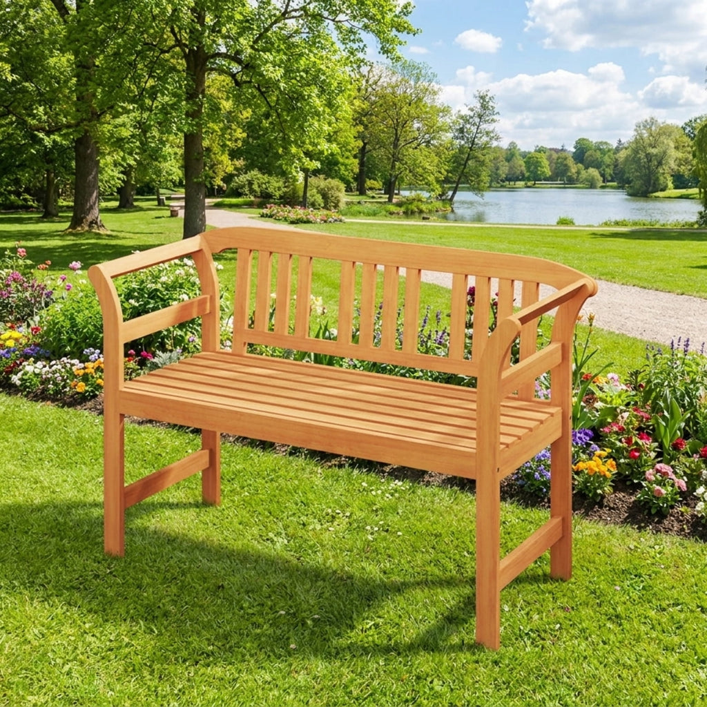 Biotree Acacia Wood 2-Person Patio Loveseat with Backrest and Armrests Stackable Patio Chair for Garden BackyardNatural