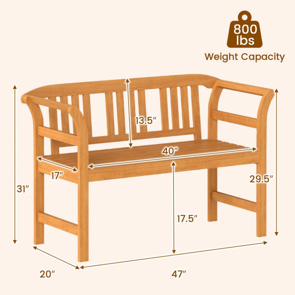 Biotree Acacia Wood 2-Person Patio Loveseat with Backrest and Armrests Stackable Patio Chair for Garden BackyardNatural