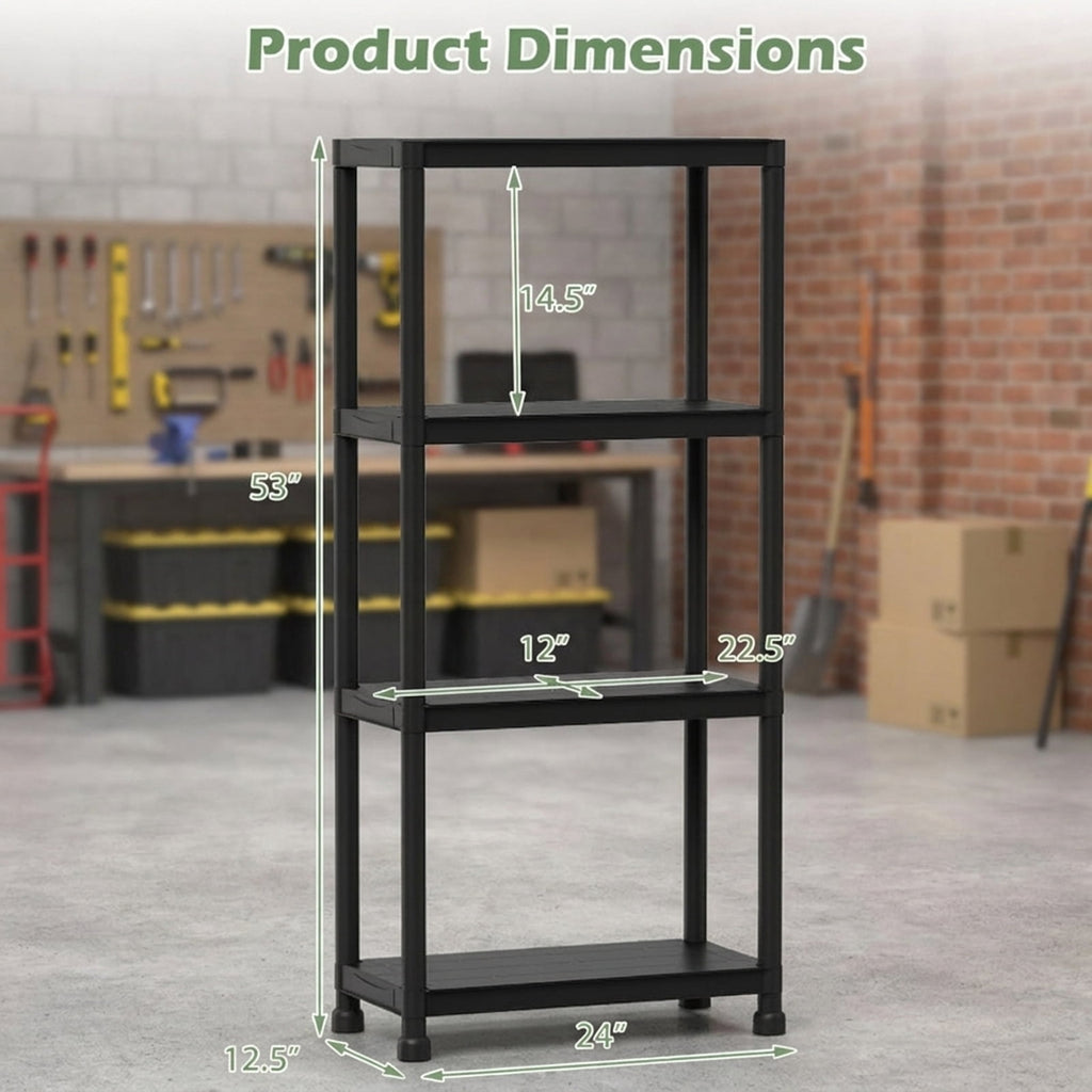 Biotree 4-Tier Heavy-Duty Plastic Storage Shelves Freestanding Garage Shelving Unit 400 lbs - Black