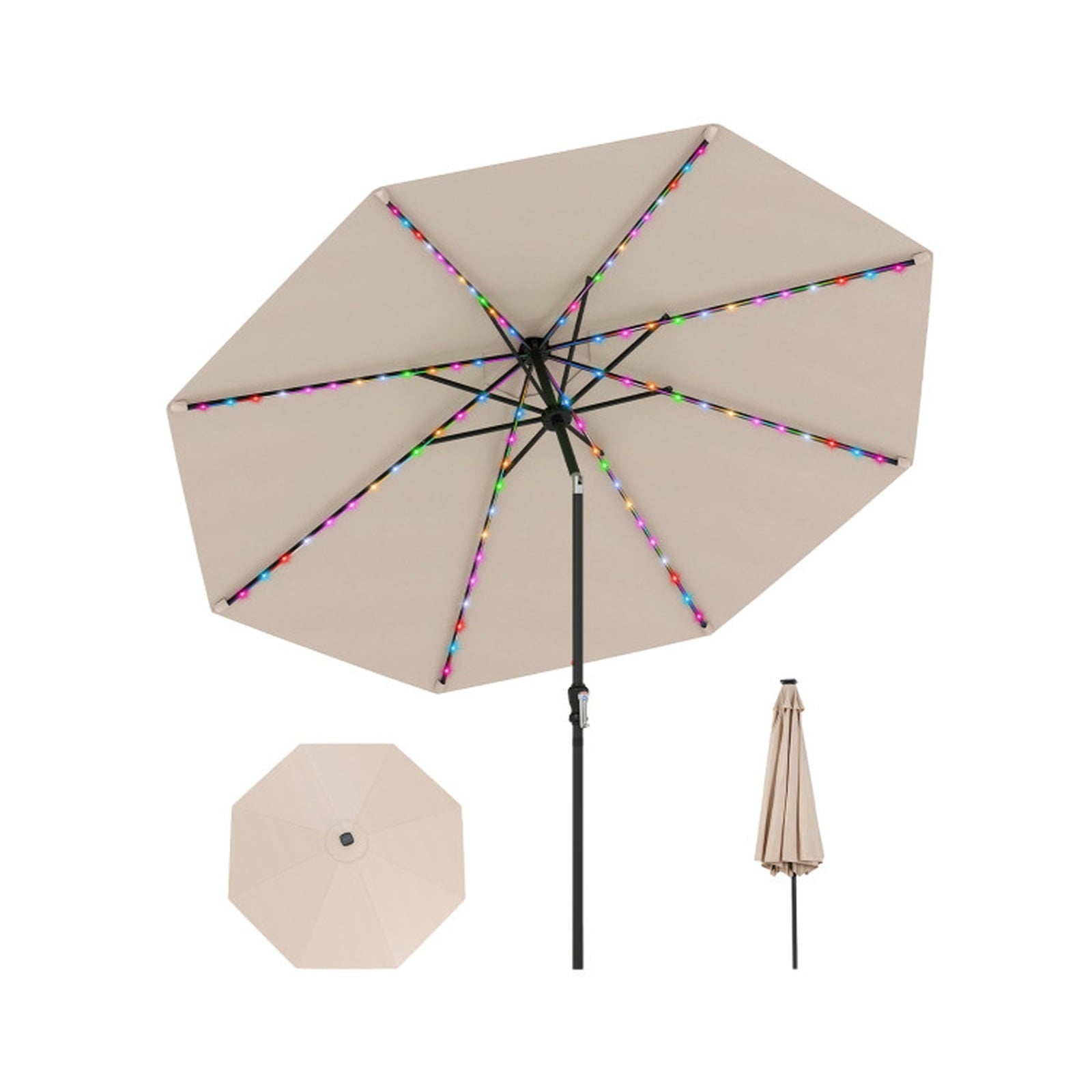 Biotree 10 ft Market Patio Umbrella with Crank and Tilt, 8 Sturdy Ribs, Vented Canopy - Beige for Backyard