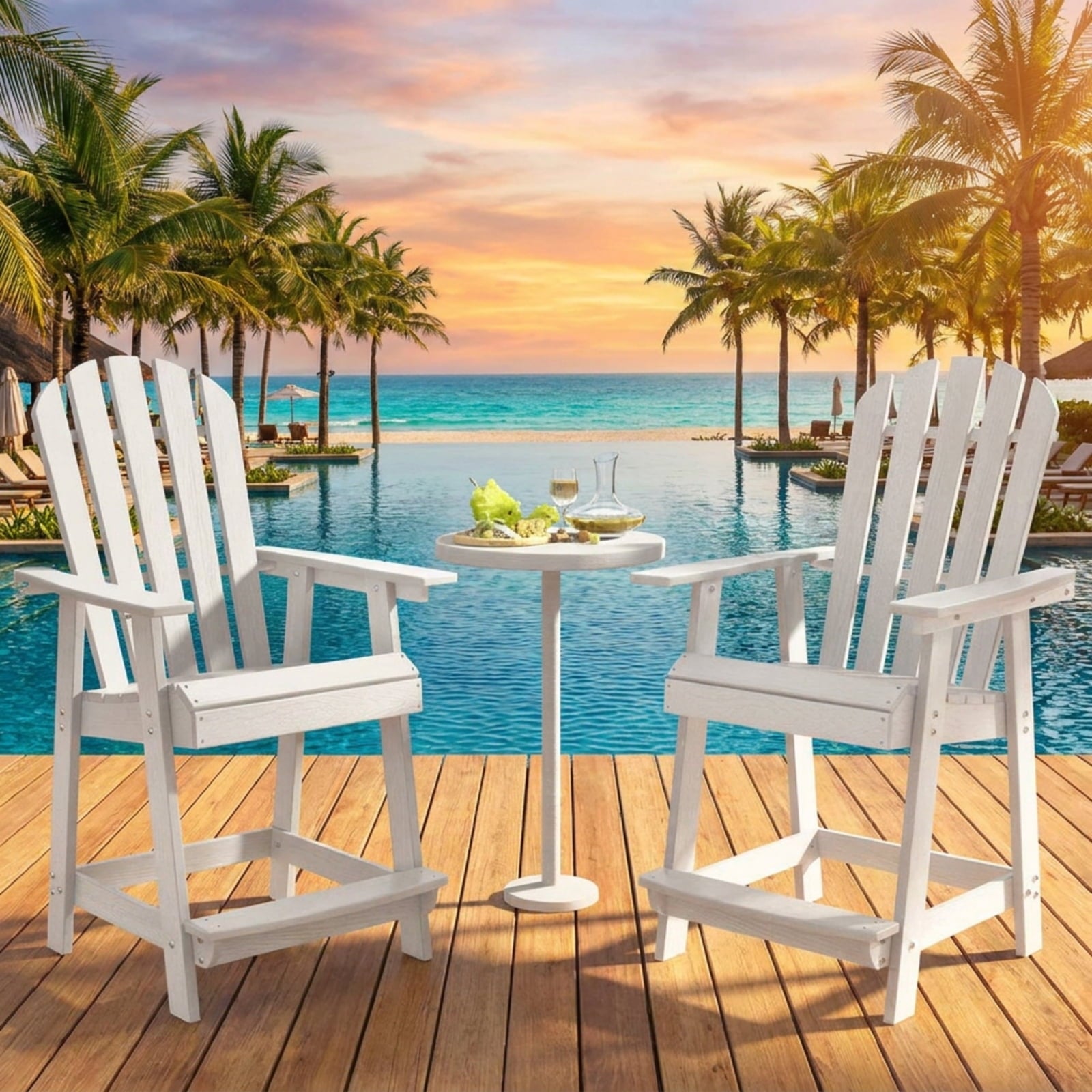 Biotree HDPE Patio Chair with Armrest and Footrest for Indoor Outdoor Stackable Patio Chair for Garden BackyardWhite