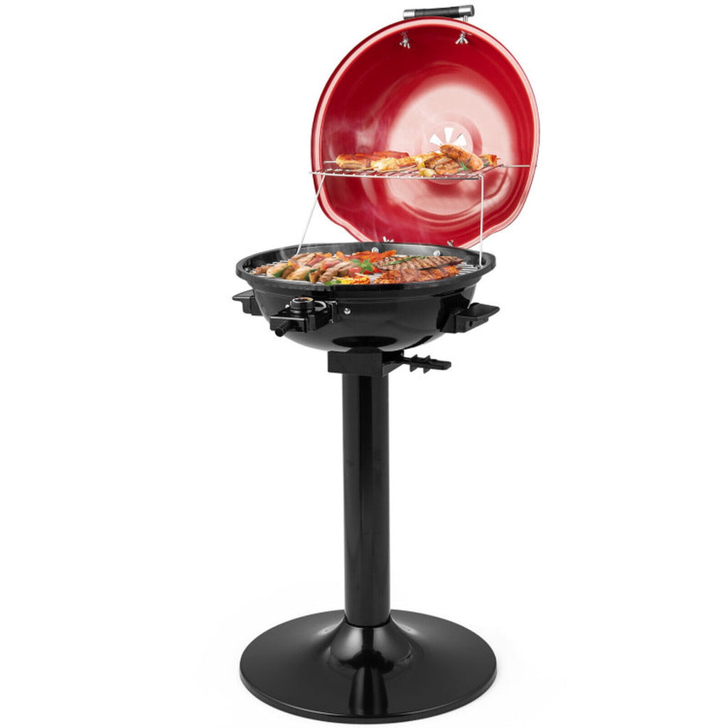 Biotree 1600W Electric BBQ Grill with Removable Non-Stick Warming Rack and Adjustable Temperature Control - Red