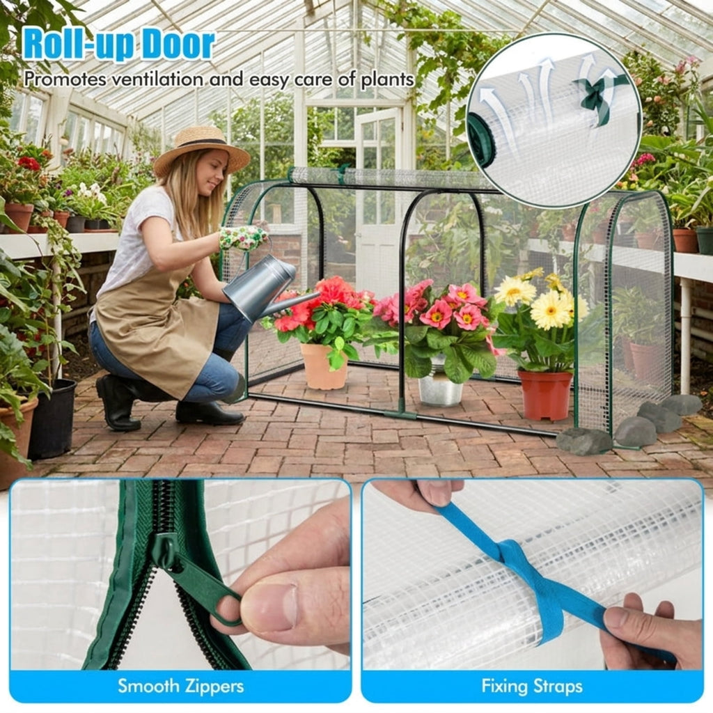 Biotree Mini Tunnel Greenhouse with Roll-up Zipper Door for Outdoor Garden Backyard Patio Vegetables Flowers, White