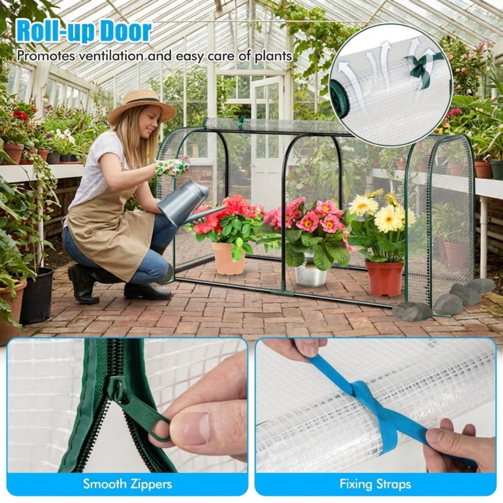 Biotree Mini Tunnel Greenhouse with Roll-up Zipper Door for Outdoor Garden Backyard Patio Vegetables Flowers, White