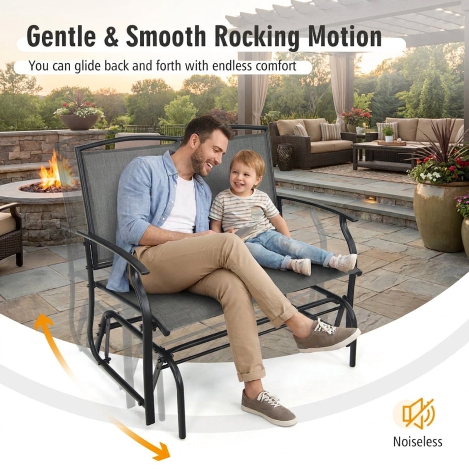 Biotree Iron Patio Rocking Chair for Outdoor Backyard and Lawn Stackable Patio Chair for Garden BackyardGray