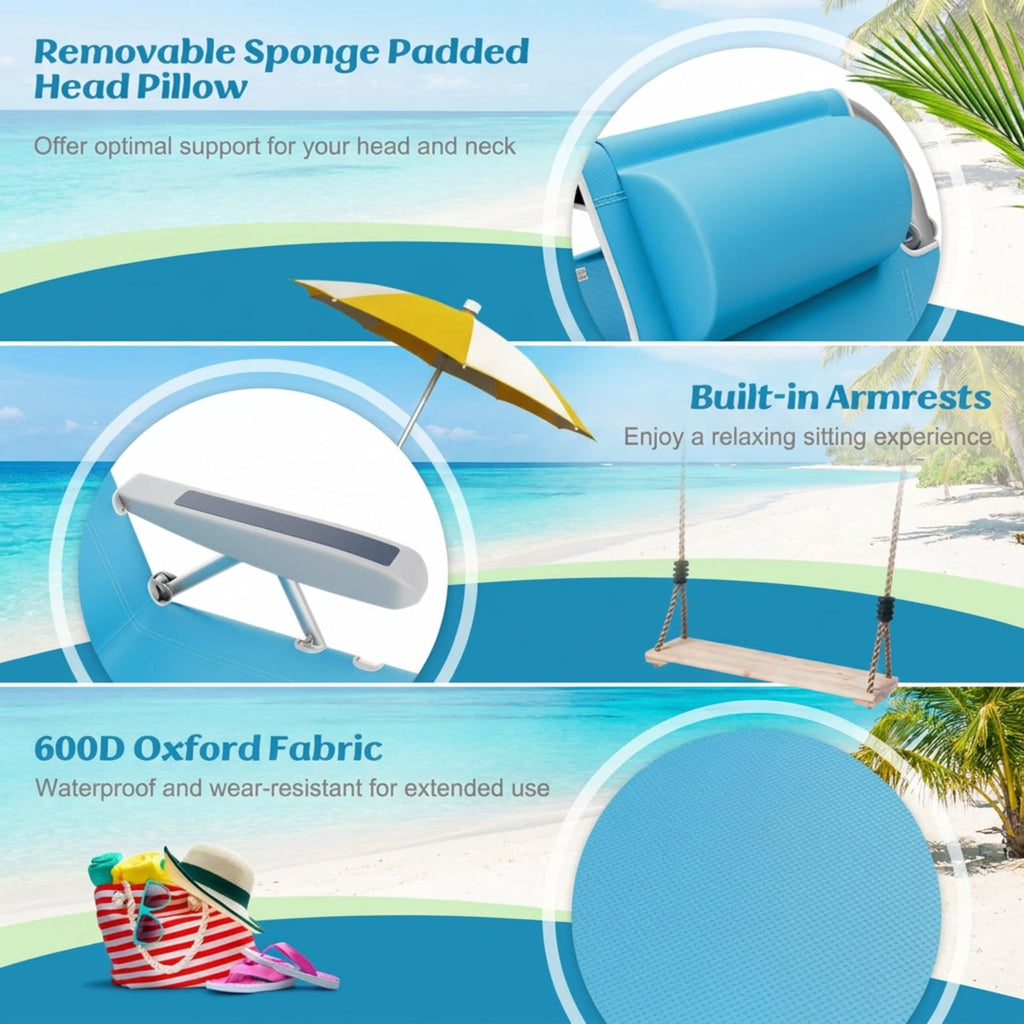 Biotree 1 Piece Foldable Backpack Beach Chair with Cup Holder and Storage Pockets for Outdoor Stackable Patio Chair for Garden BackyardBlue