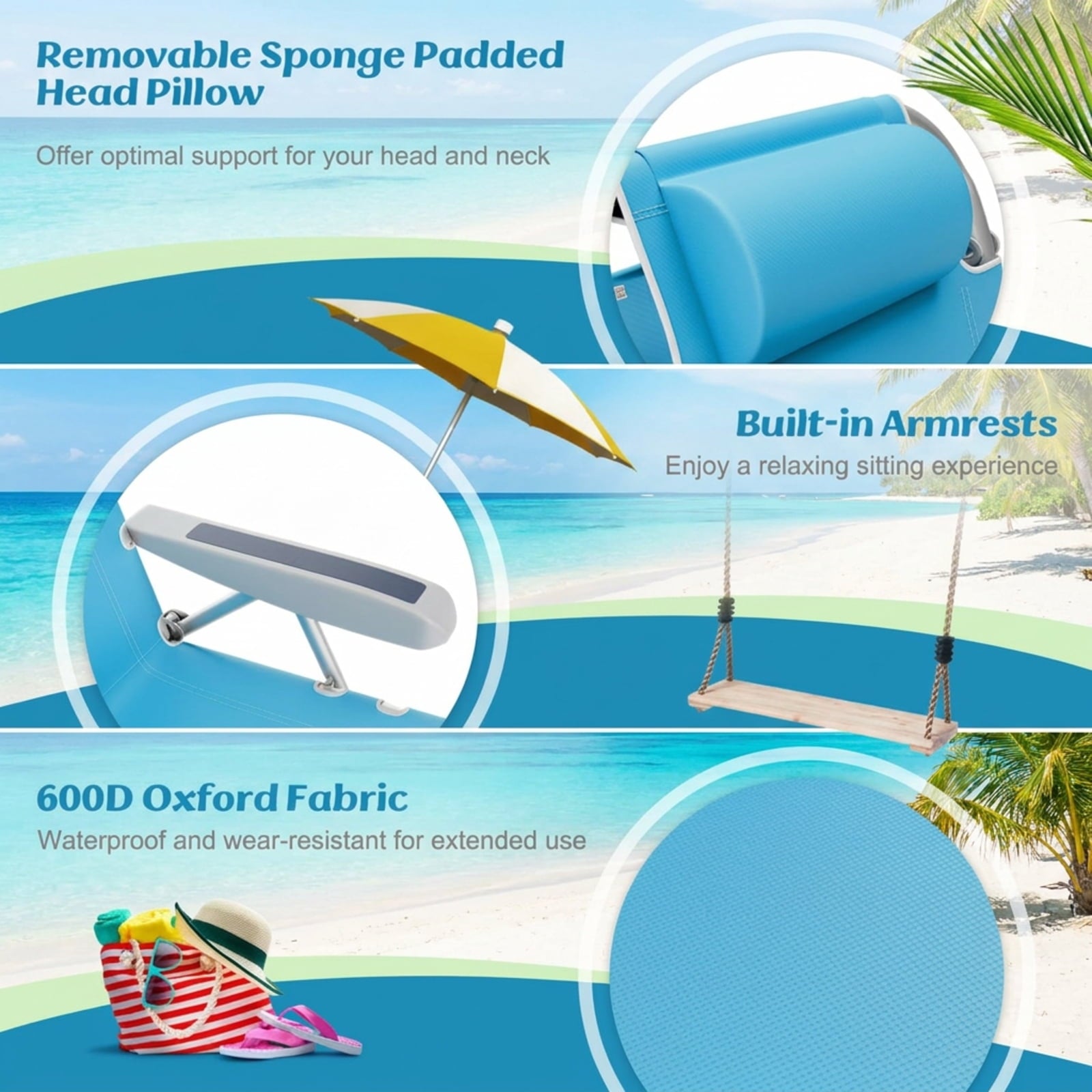 Biotree 1 Piece Foldable Backpack Beach Chair with Cup Holder and Storage Pockets for Outdoor Stackable Patio Chair for Garden BackyardBlue