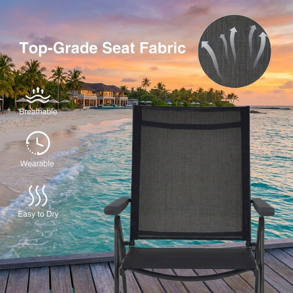 Biotree 2 Pieces Foldable Chaise Lounge Chair with 2-Position Footrest Stackable Patio Chair for Garden BackyardBlack