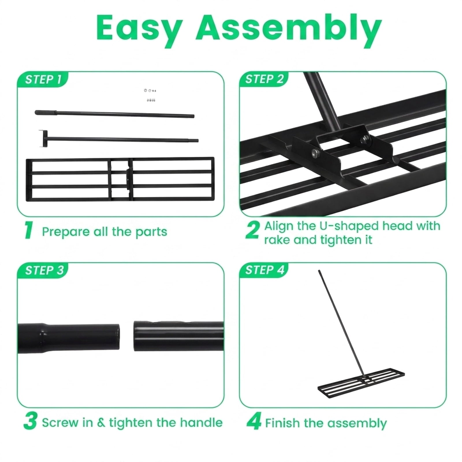 Biotree 42 x 10 Inch Lawn Leveling Rake with Ergonomic Handle for Lawn Garden Yard Soil Care, Black