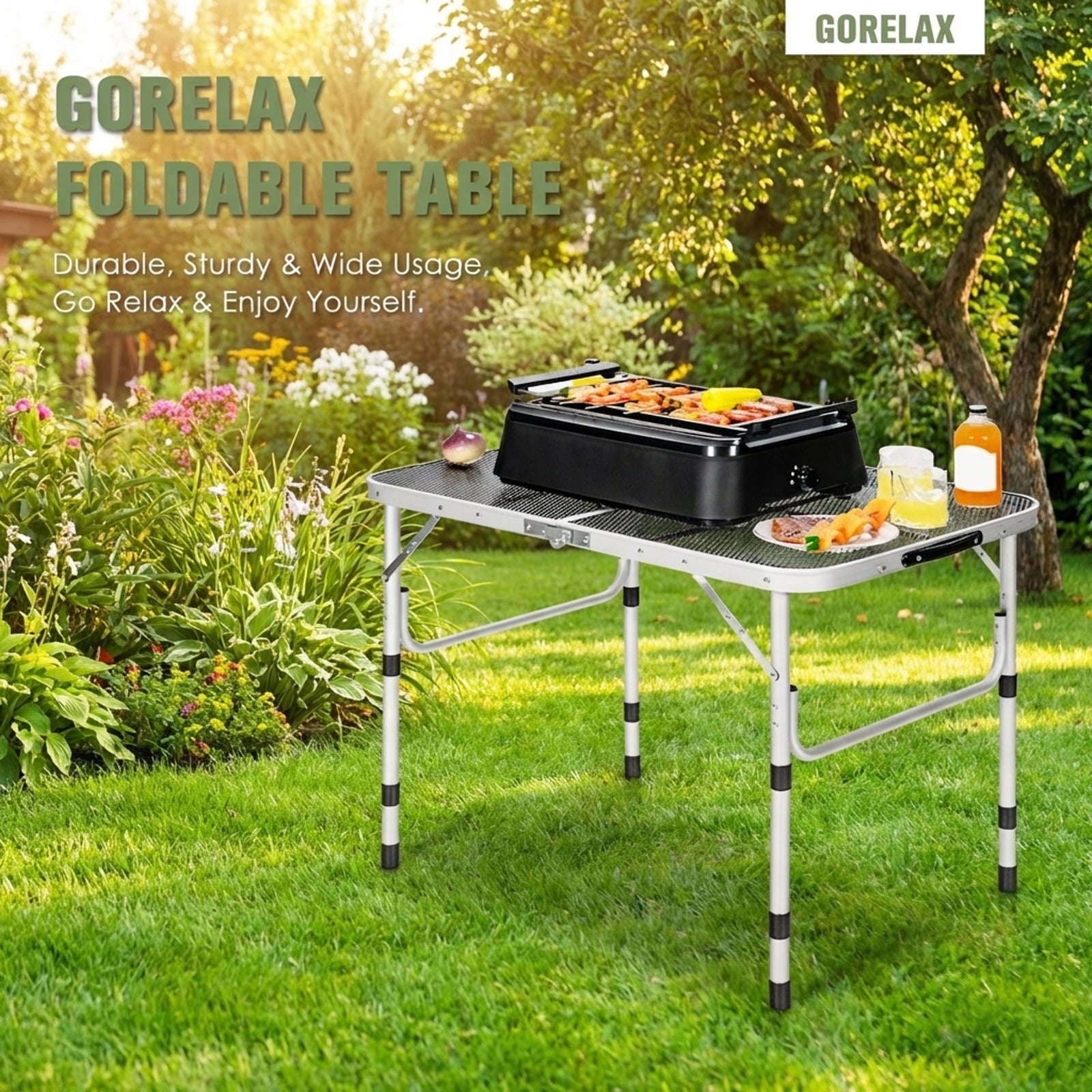 Biotree Aluminum Grill Table with Iron Mesh Top Portable Folding Outdoor Camp Kitchen Table for BBQ Cooking, Silver