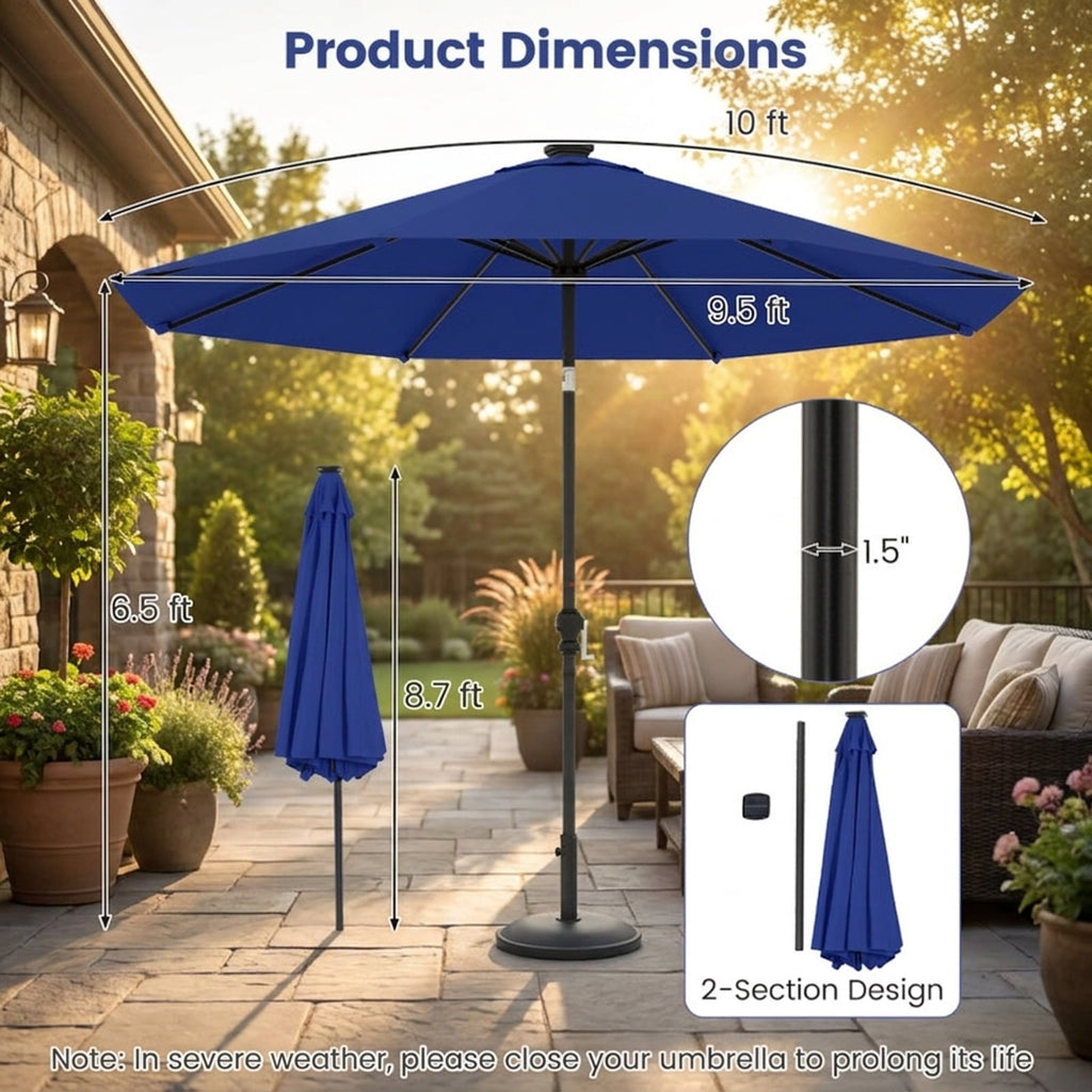 Biotree 10 ft Market Patio Umbrella with Crank and Tilt, 8 Sturdy Ribs, Vented Canopy - Navy Blue for Backyard