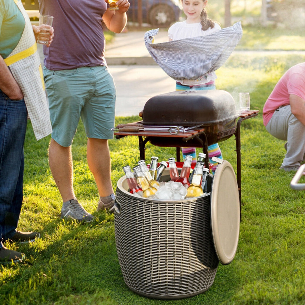 Biotree 9.5 Gallon 4-in-1 Patio Rattan Cool Bar Cocktail Table Side Table, Brown