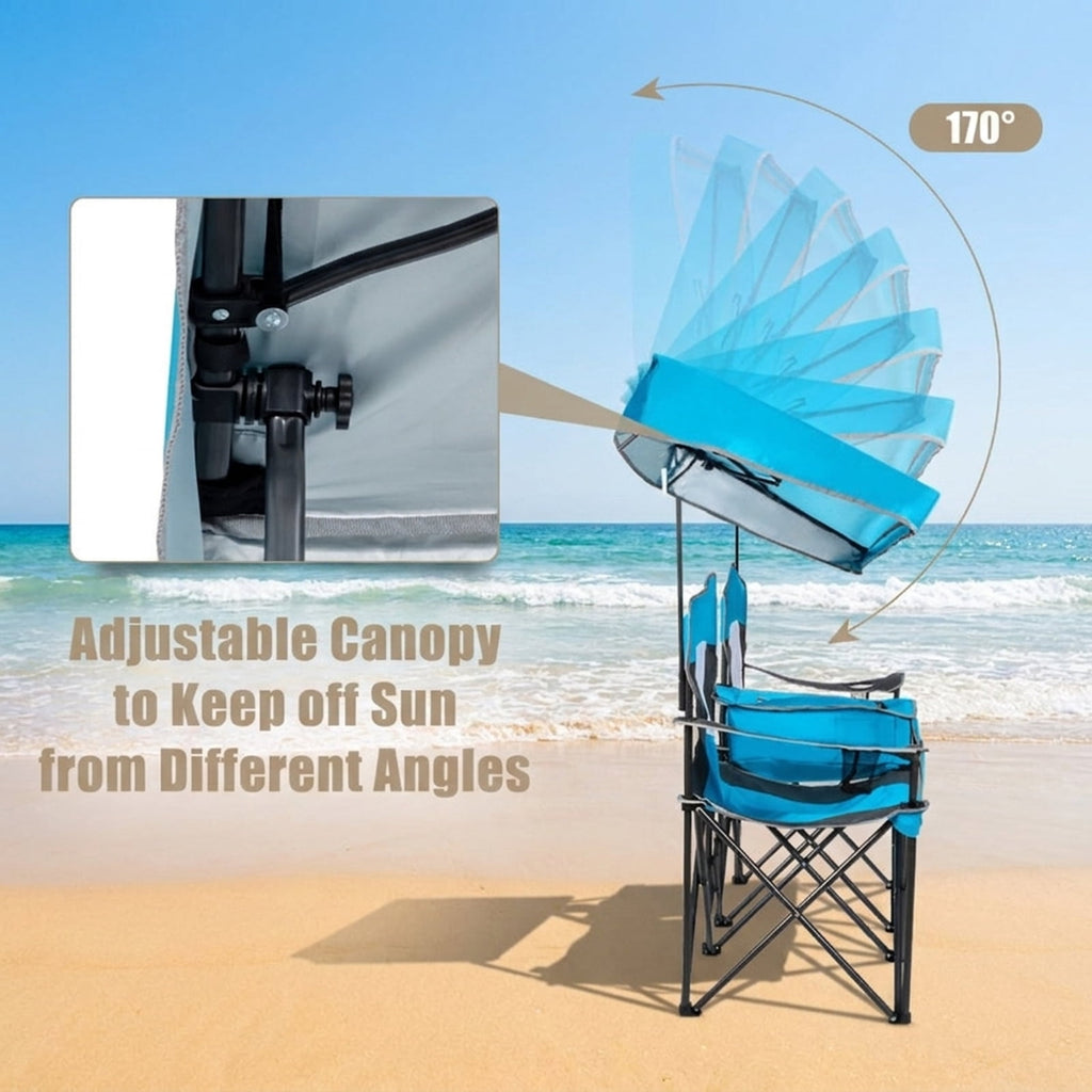 Biotree Portable Folding Camping Canopy Chairs with Cup Holder, Blue