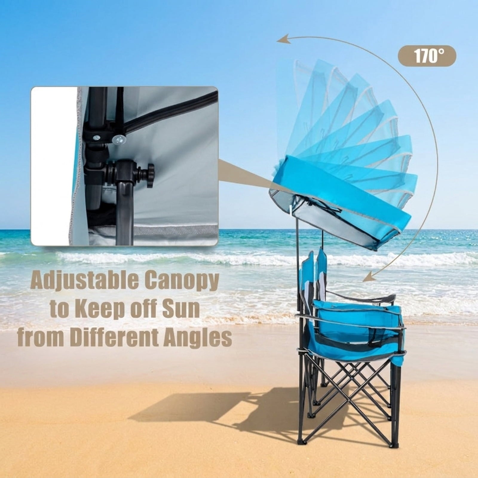 Biotree Portable Folding Camping Canopy Chairs with Cup Holder, Blue
