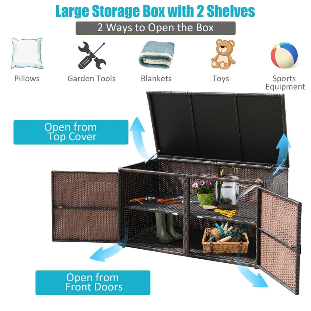 Biotree 88 Gallon Garden Patio Rattan Storage Container Box Outdoor Waterproof for Patio Deck Garden Cushions, Brown