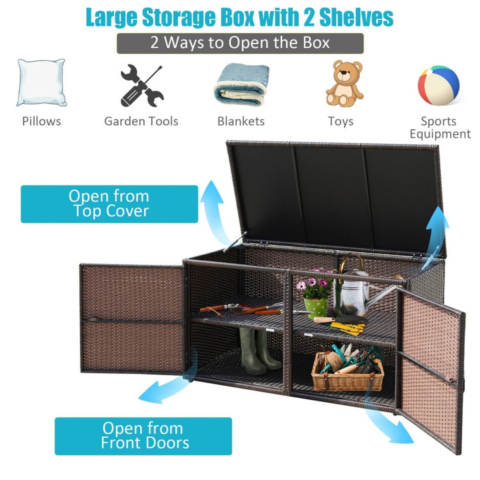 Biotree 88 Gallon Garden Patio Rattan Storage Container Box Outdoor Waterproof for Patio Deck Garden Cushions, Brown