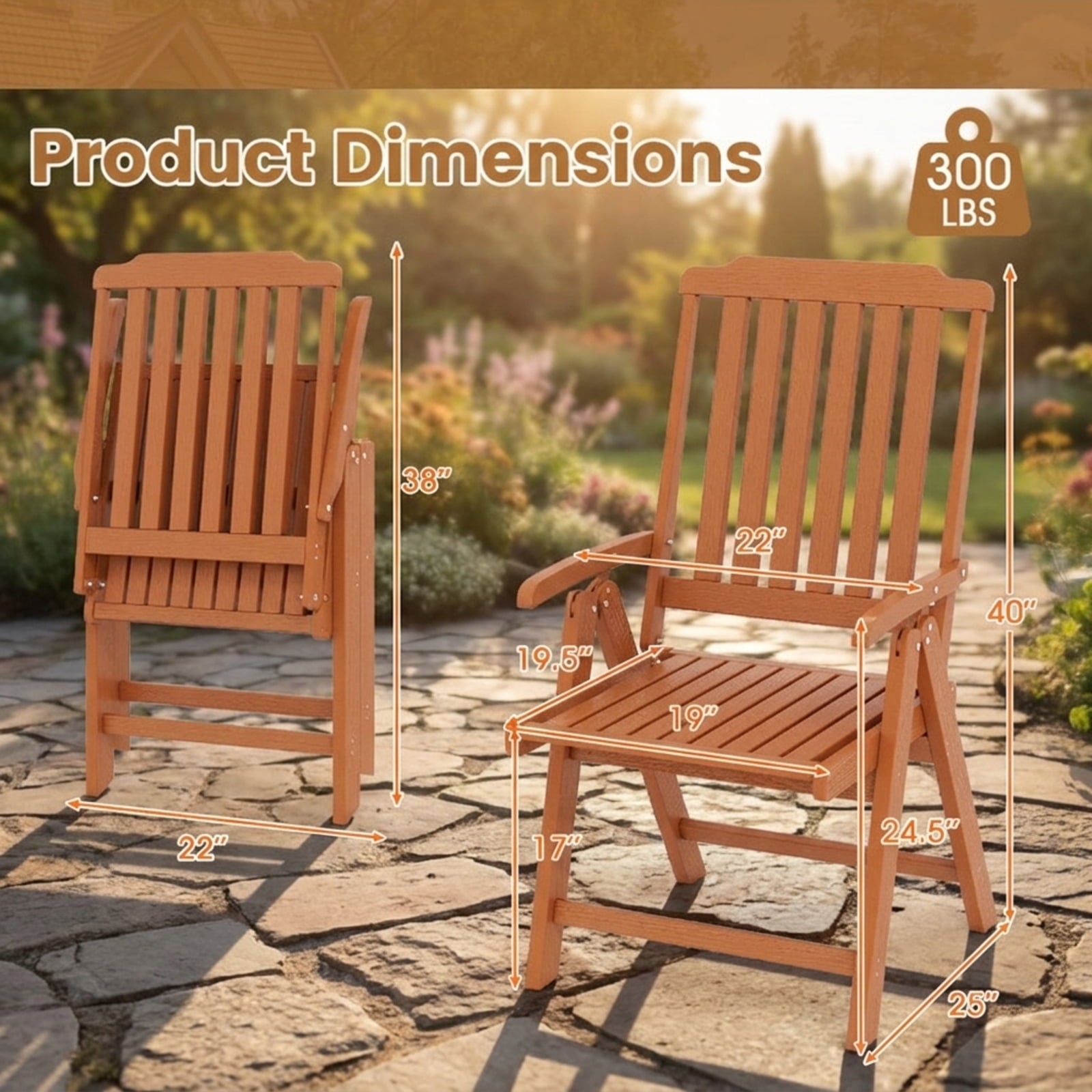 Biotree Foldable Patio Chair All-Weather HDPE Outdoor Dining Chair with Armrest Stackable Patio Chair for Garden BackyardBrown