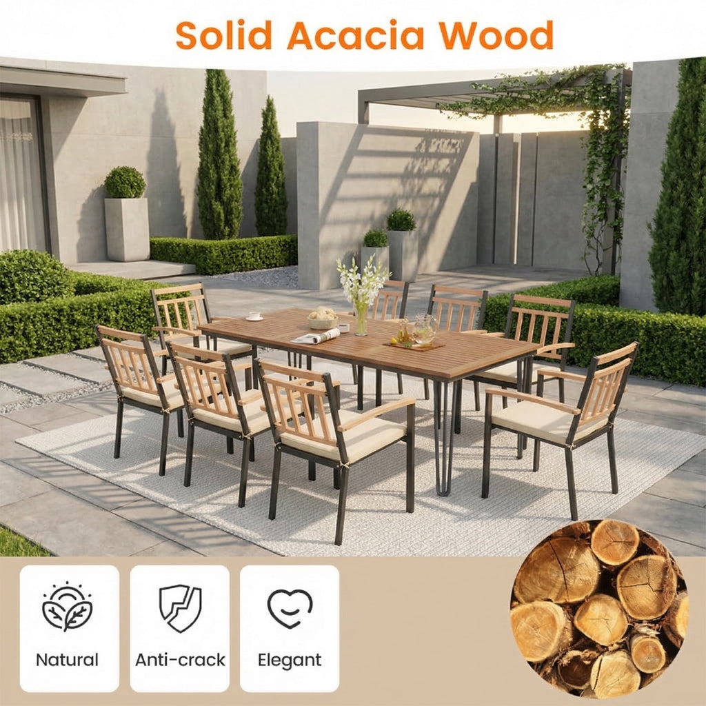 Biotree 9-Piece Patio Dining Set Acacia Table and 24 In Chairs
