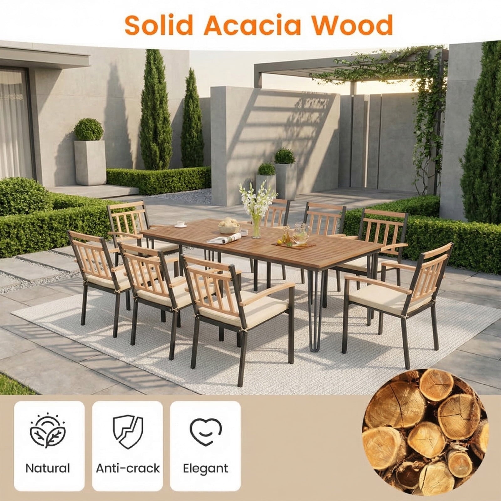 Biotree 9-Piece Patio Dining Set Acacia Table and 24 In Chairs