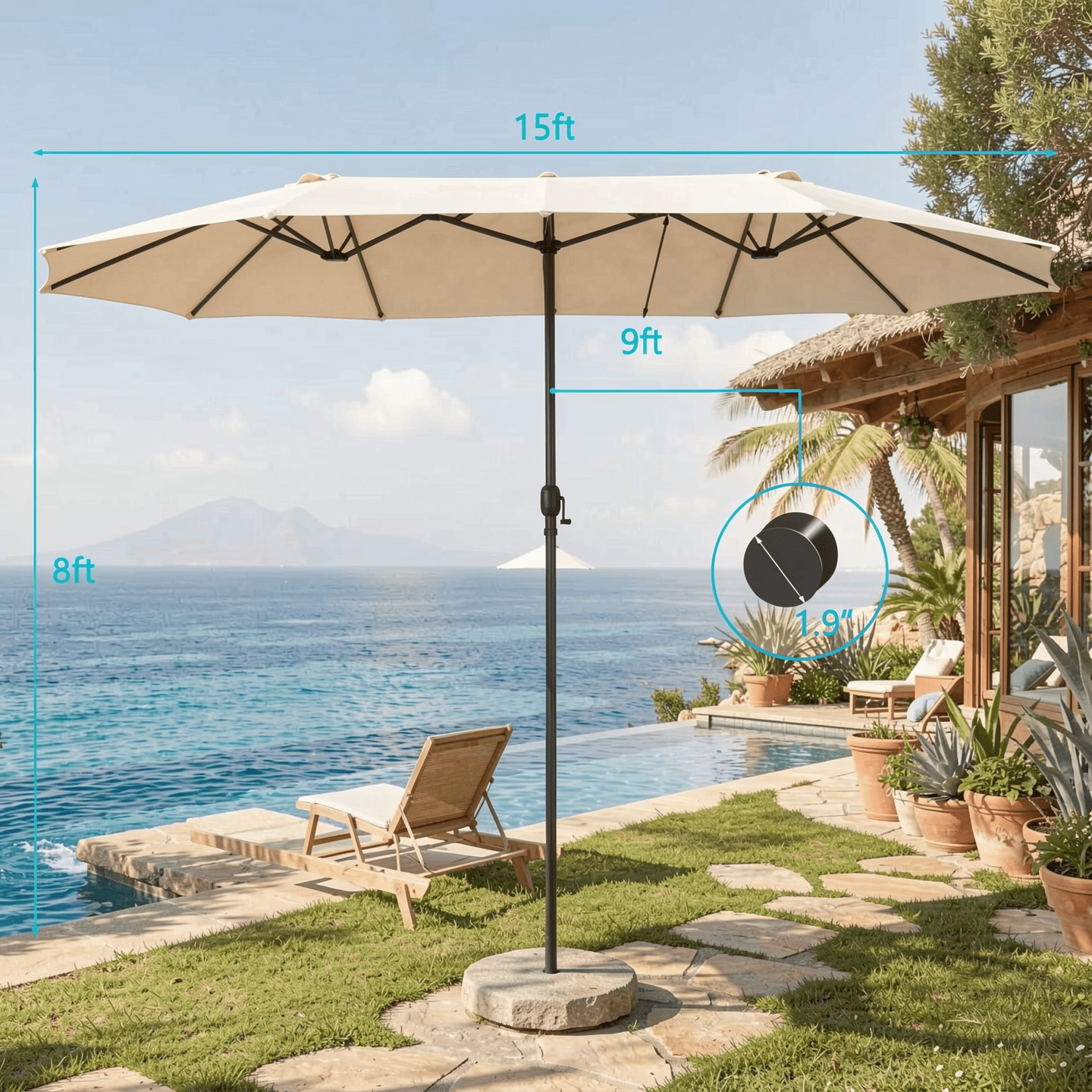 Biotree 15 Feet Patio Double-Sided Umbrella with Hand-Crank System-Beige Multi-color - Outdoor Patio Garden Sun Shade