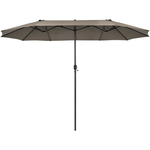 Biotree 15 ft Double-Sided Twin Patio Umbrella Crank Tilt Outdoor Shade - Brown - UV Protection with Cross Base